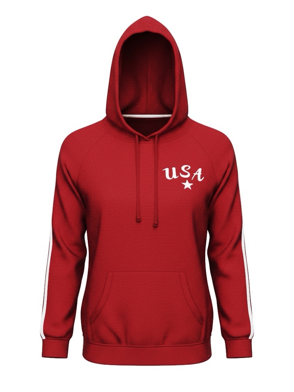 REBELLIOUS ONE “USA” Long Sleeve Hoodie Tee Kangaroo Pouch Red White Size MED